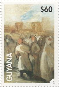 Stamp, The Sultan of Morocco, Guyana,  , Painters, Paintings