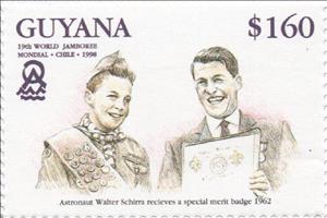 Stamp, Walter Schirra (astronaut) receiving Special Merit Badge, Guyana,  , Astronauts, Scouting