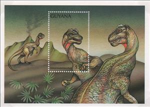 Souvenir Sheet, Yangchuanosaurus, Guyana,  , Animals (Fauna), Dinosaurs, Prehistorical Animals, Reptiles