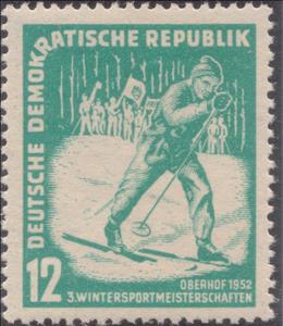 Stamp, Cross-country skiers, Germany, Democratic Republic,  