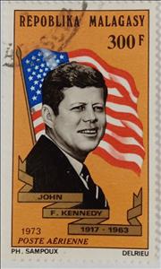 Stamp, 10th Anniversary of the Death of John F. Kenndy, Madagascar,  , Famous People, Flags