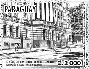 Stamp, Natoinal Bank of Development, 60th Anniversary, Paraguay,  , Architecture, Banks