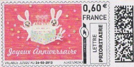 Haapy Birthday. Joyeux Anniversaire. Bunnies and a Cake