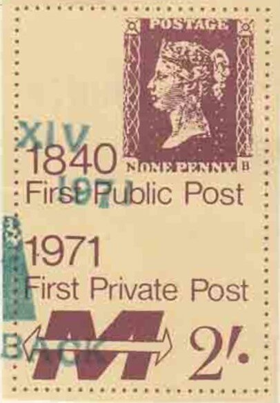 M 1840 First Public Post 1971 First Private Post Penny Black