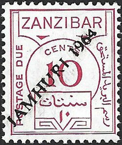 Numeral overprinted "JAMHURI 1964"