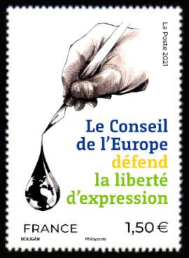 Stamp, Defending Freedom of Expression, France,  , Council of Europe, Hands, Human Rights