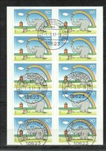 Mini Sheet, Colorful greeting , elephant painting a rainbow, Germany, Federal Republic,  , Animals (Fauna), Cartoons, Clouds, Comics, Elephants, Lighthouses, Mammals, Towers