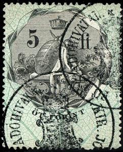 Stamp, Numeral and Coat of Arms, Hungary,  , Coats of Arms, Crowns and Coronets, Weapons
