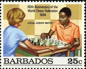 Stamp, 60th anniv World Chess Federation, Barbados,  , Chess