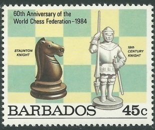 Stamp, Knights, Barbados,  , Chess