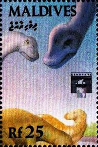 Stamp, Brachiosaurus, Iguanodon, Maldives,  , Dinosaurs, Prehistorical Animals