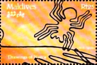 Stamp, Drawings of Plains of Nasca, Peru, Maldives,  , Drawings