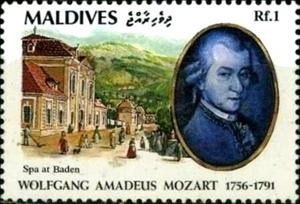 Stamp, Spa at Baden, Maldives,  , Anniversaries and Jubilees, Composers, Famous People