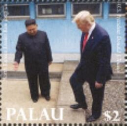 Stamp, North Korean Leader Kim Jong-un & US President D. Trump, Palau,  , Famous People, Heads of State, Politicians