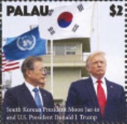 Stamp, South Korean President Moon Jae-in & US President D. Trump, Palau,  , Famous People, Heads of State, Politicians