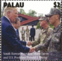 Stamp, South Korean President Moon Jae-in & US President D. Trump, Palau,  , Famous People, Heads of State, Politicians