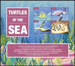 Mini Sheet, Turtles of the Sea, Palau,  , Animals (Fauna), Reptiles, Sea Life, Turtles