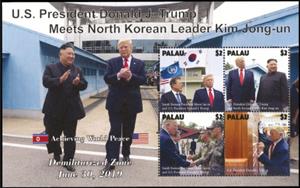 Mini Sheet, US President D. Trump Meets North Korean Leader Kim Jong-un, Palau,  , Famous People, Heads of State, Politicians
