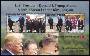 Mini Sheet, US President D. Trump Meets North Korean Leader Kim Jong-un, Palau,  , Famous People, Heads of State, Politicians