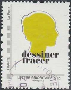 Stamp, Yellow Silhouette; Dessiner Tracer, Personalized and Private Mail Stamps,  , Art, Faces