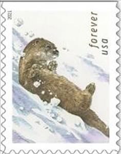Stamp, Otters in the Snow, United States of America,  , Animals (Fauna), Mammals, Otters