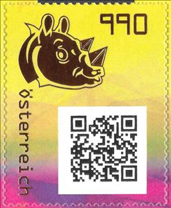 Stamp, Crypto Stamp 3.1 - Rhinoceros, Austria,  , Animals (Fauna), Mammals, Rhinoceroses