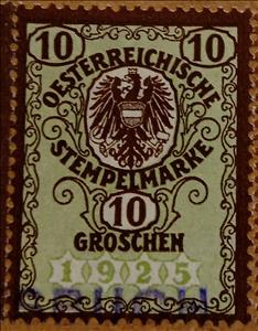 Stamp, First Republic Issue of 1925, Austria- Revenue Stamps,  , Coats of Arms, Numbers
