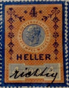 Stamp, Stempel Marke 1910 4 Heller, Austria- Revenue Stamps,  , Numbers