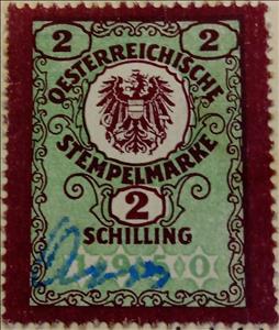 Stamp, Stempel Marke 2 Schilling, Austria- Revenue Stamps,  , Coats of Arms, Numbers