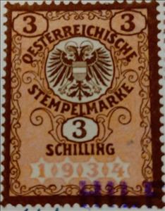 Stamp, Stempel Marke 3 Schilling, Austria- Revenue Stamps,  , Coats of Arms, Numbers