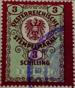 Stamp, Stempel Marke 3 Schilling, Austria- Revenue Stamps,  , Coats of Arms, Numbers