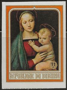 Stamp, "La Madonna du Grand Duque", Raphael, Burundi,  , Art, Christmas, Paintings, Religion