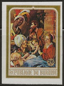 Stamp, Adoration of the Magi by Maino, Burundi,  , Art, Christmas, Paintings, Religion