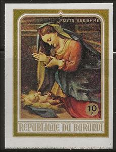 Stamp, Christmas '68, Burundi,  , Art, Christmas, Paintings, Religion