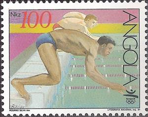 Stamp, Olympics Games - Barcelona 92, Angola,  , Sport, Olympic Games, Swimming