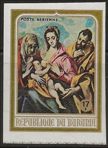 Stamp, Holy family by El Greco, Burundi,  , Art, Christmas, Paintings, Religion