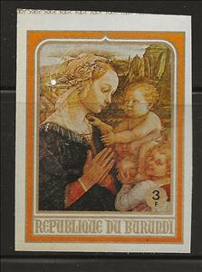 Stamp, Virgin and child, Burundi,  , Art, Christmas, Paintings, Religion