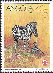 Stamp, Zebra (Equus sp.), Angola,  , Red Cross and Red Crescent, Zebras, Animals (Fauna)