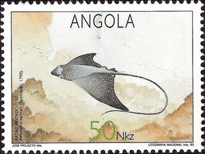 Stamp, Spotted Eagle Ray (Aetobatus narinari), Angola,  , Fishes