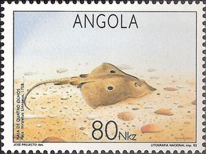 Stamp, Brown Ray (Raja miraletus), Angola,  , Fishes
