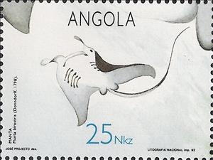 Stamp, Giant Oceanic Manta Ray (Manta birostris), Angola,  , Fishes