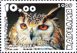 Stamp, Owls, Cinderellas,  , Animals (Fauna), Birds, Birds of Prey, Owls