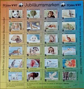 Mini Sheet, WWF 25 years Anniversary, Cinderellas,  , Animals (Fauna), Birds, Fishes, Trees, WWF