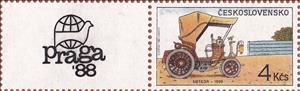 Stamp with Attached Label, Meteor, 1899, Czechoslovakia,  , Cars, Vehicles