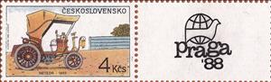 Stamp with Attached Label, Meteor, 1899, Czechoslovakia,  , Cars, Vehicles