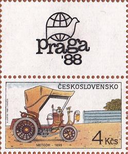 Stamp with Attached Label, Meteor, 1899, Czechoslovakia,  , Cars, Vehicles