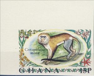 Stamp, Mona Monkey (Cercopithecus mona), Ghana,  , Animals (Fauna), Mammals, Monkeys