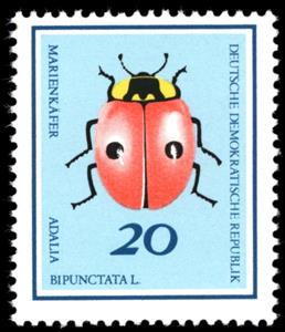 Stamp, Two-spotted Ladybird (Adalia bipunctata), Germany, Democratic Republic,  , Insects, Beetles, Animals (Fauna)