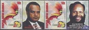 Stamp with Attached Label, Raggiana Bird of Paradise (with two alternating labels), Papua New Guinea,  , Animals (Fauna), Anniversaries and Jubilees, Birds, Famous People, Men, Politicians