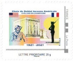 Stamp, Choice of the Unknown American Soldier Centenary Chalons ..., Personalized and Private Mail Stamps,  , Anniversaries and Jubilees, Army, First World War, Military Forces, Monuments